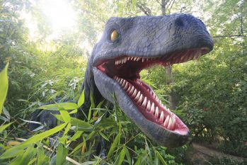 Raptor in the jungle anamatronic velociraptor hiding in trees